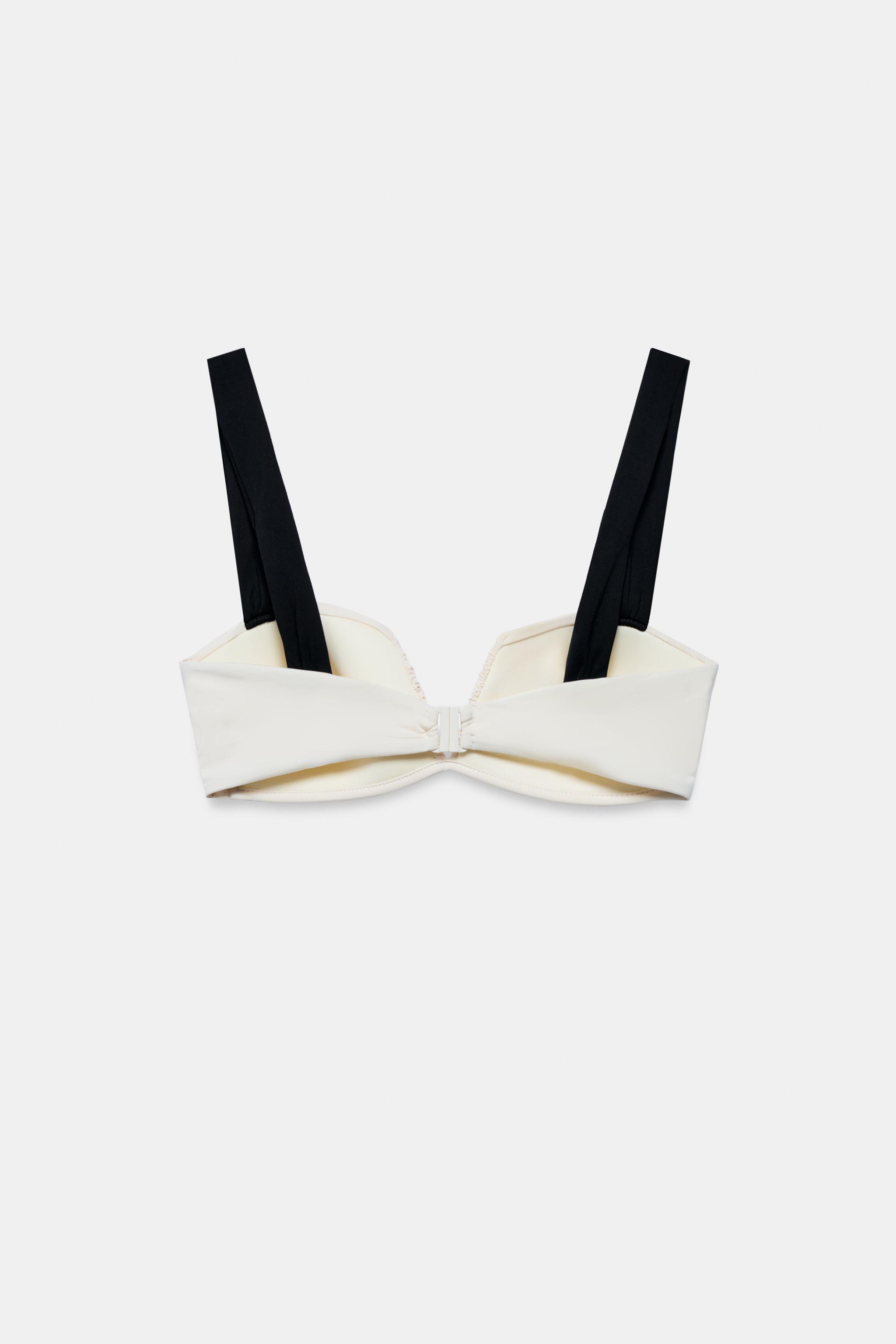 CONTRAST PLEATED BIKINI TOP